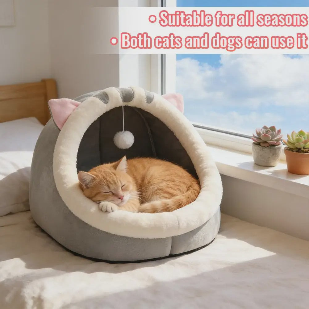 Schattig Cartoon Katten- en Hondenhok - Opvouwbaar, Wasbaar & Comfortabel Slaapbed