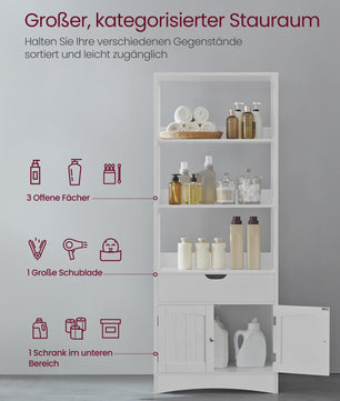 Hoge Smalle Badkamerkast met Lades en Deuren - Stijlvolle Opbergoplossing (60x32.5x154 cm)