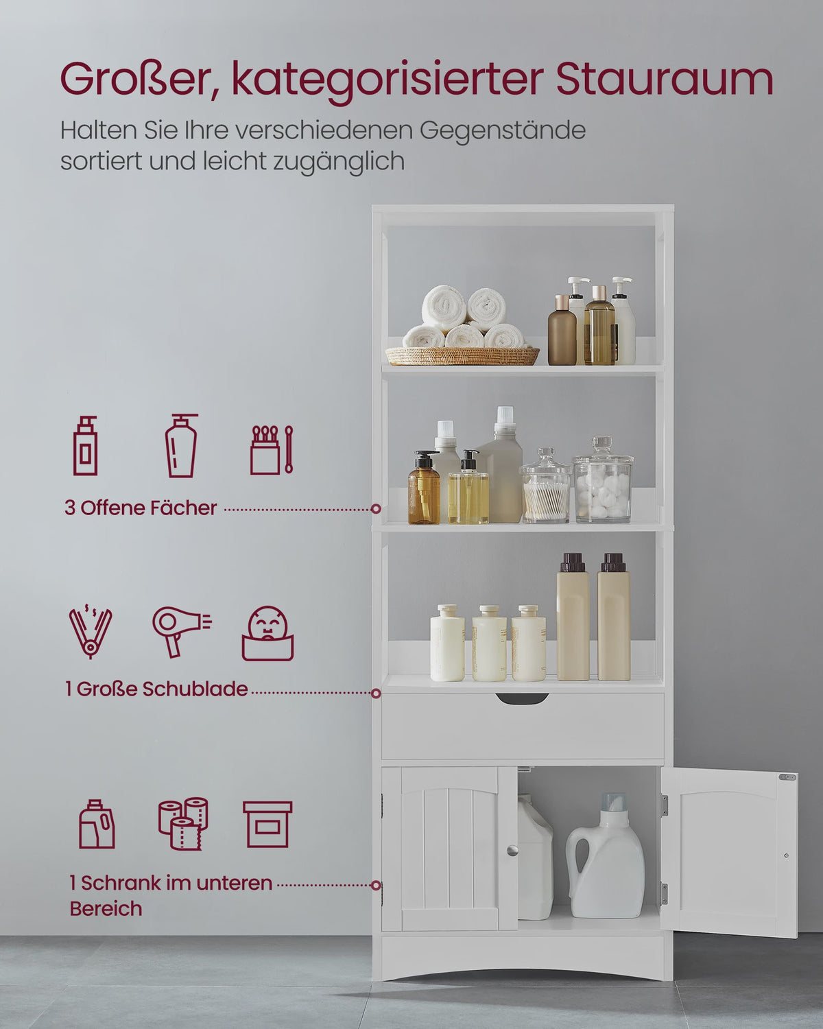Hoge Smalle Badkamerkast met Lades en Deuren - Stijlvolle Opbergoplossing (60x32.5x154 cm)