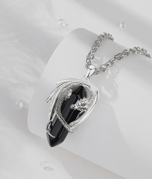 Obsidiaan Draak Ketting - Vintage Kristal Hanger met Spirituele Kracht voor Mannen en Vrouwen