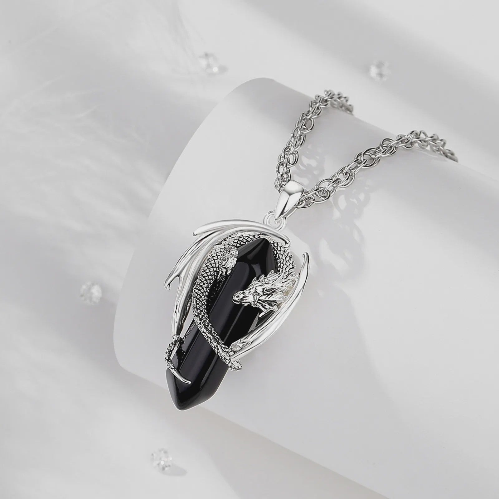 Obsidiaan Draak Ketting - Vintage Kristal Hanger met Spirituele Kracht voor Mannen en Vrouwen
