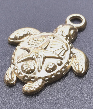 6x Goudkleurige Zee Dieren Bedeltjes Set - Schildpad, Schelp, Zeester - DIY Sieraden Maken