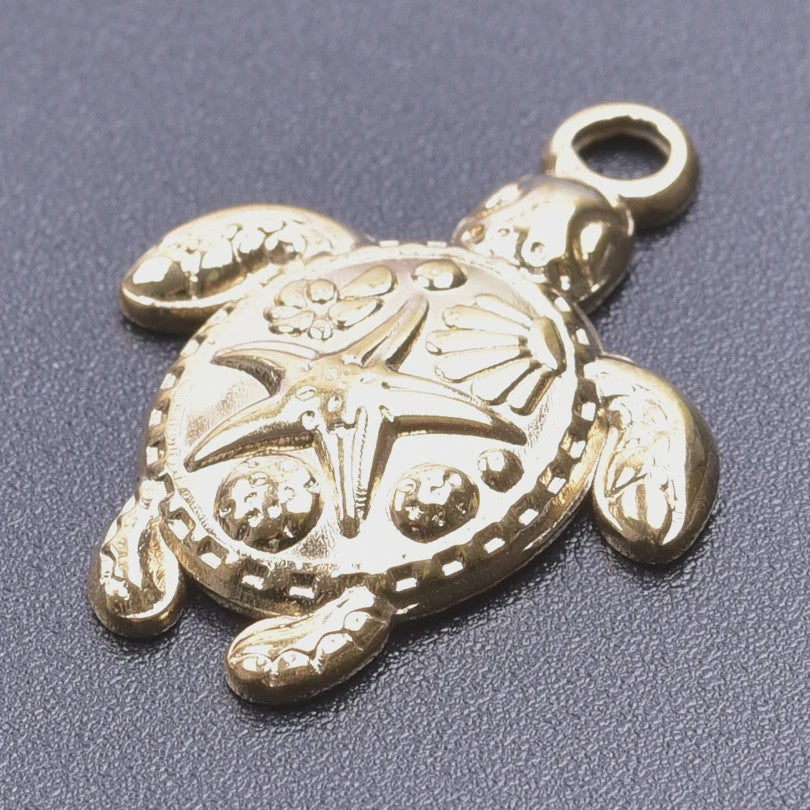 6x Goudkleurige Zee Dieren Bedeltjes Set - Schildpad, Schelp, Zeester - DIY Sieraden Maken