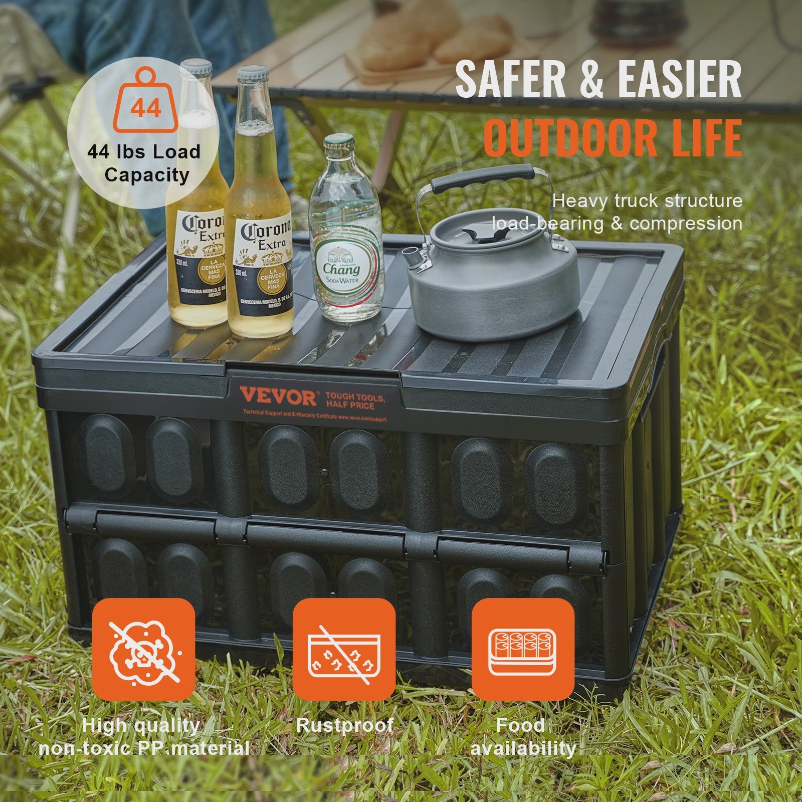 Set van 3 Opvouwbare Opbergkratten met Deksel - 45L & 65L