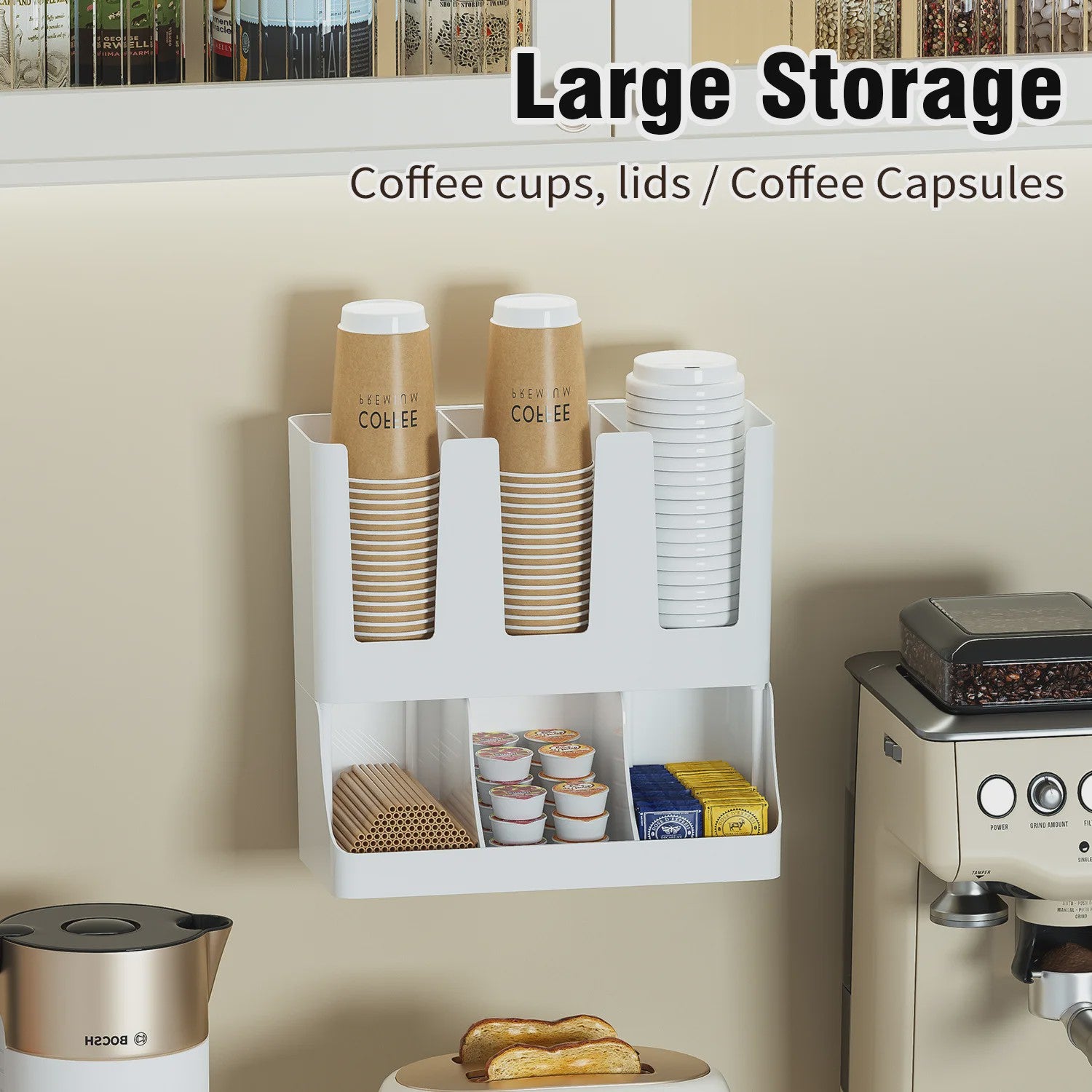 Wandmontage Koffie Station Organizer - Opslag voor Bekers, Cups en Bar Accessoires