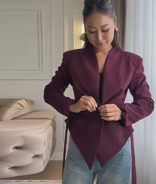Dames Asymmetrische Blazer met V-hals en Lange Mouwen - Casual Lente Jasje