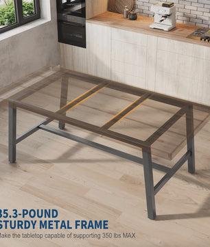 Industriële Eettafel 71" voor 6-8 Personen - Ruim Rechthoekig Keukentafel met Stalen Frame