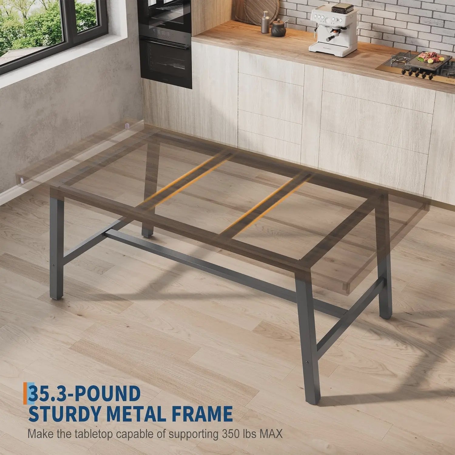 Industriële Eettafel 71" voor 6-8 Personen - Ruim Rechthoekig Keukentafel met Stalen Frame