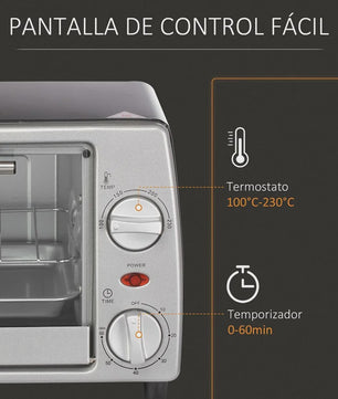Homcom Tabletop Electric Oven 10 L 750W Temperature 230 ℃   36.5X26X22 cm Silver