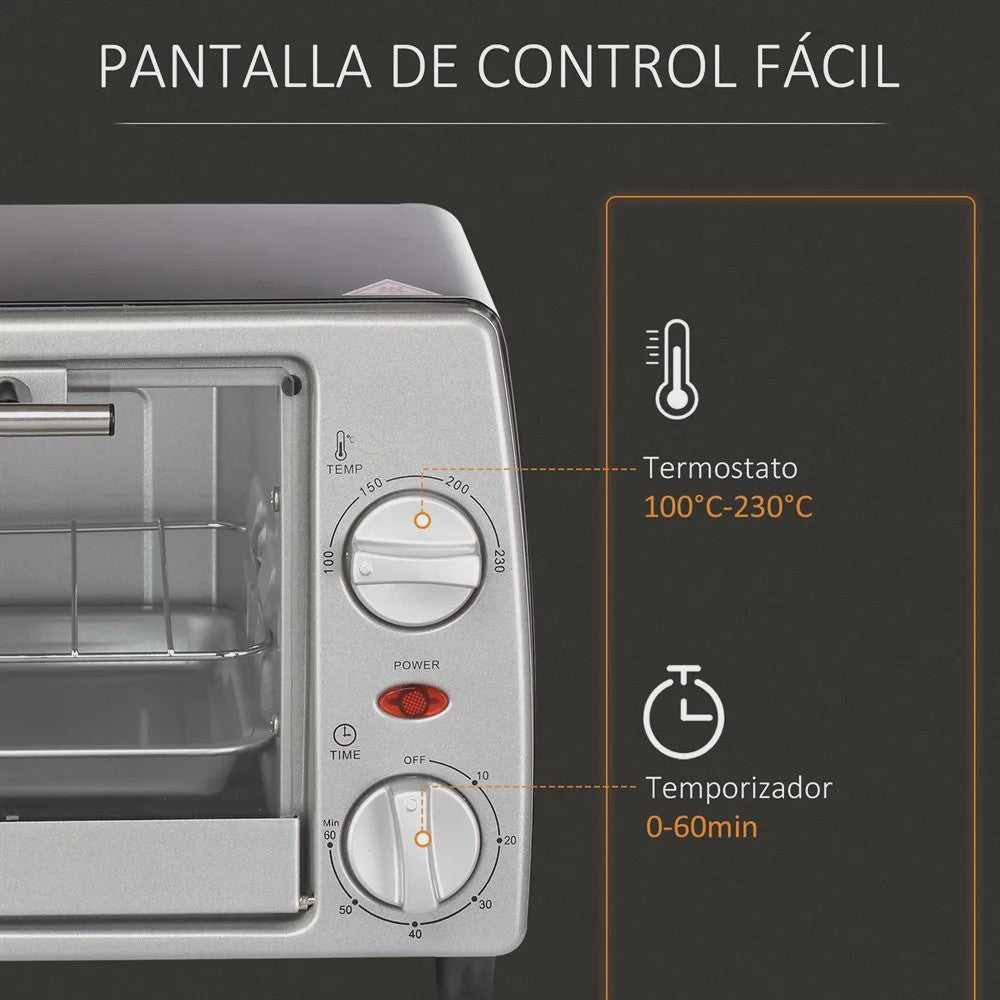 Homcom Tabletop Electric Oven 10 L 750W Temperature 230 ℃   36.5X26X22 cm Silver
