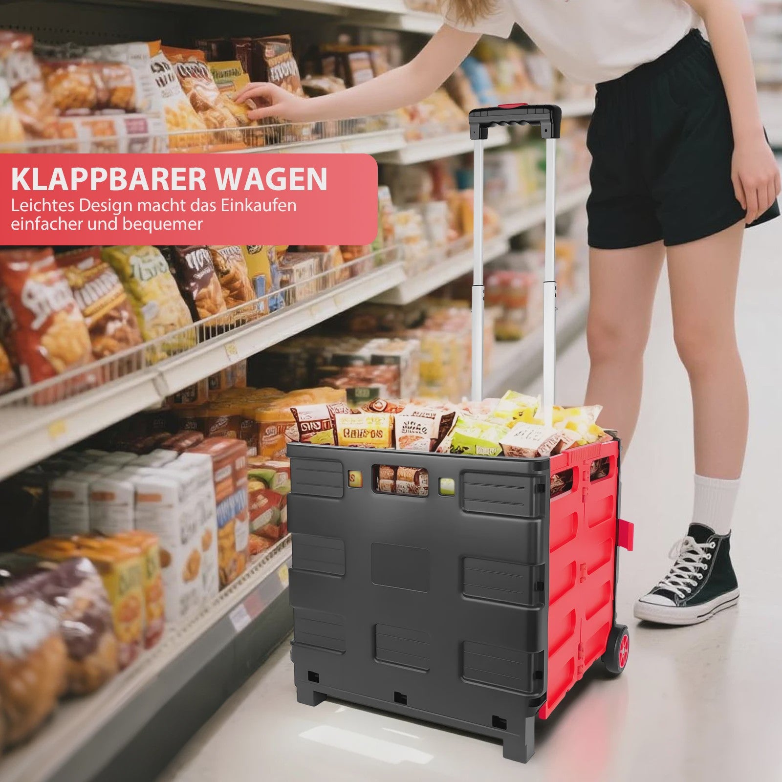 Opvouwbare Boodschappentrolley met Deksel en Telescoopsteel - Handig voor Boodschappen, Tuin & Camping