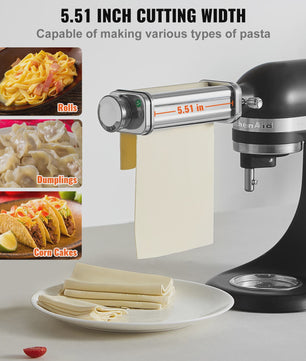 Pastaroller Opzetstuk voor KitchenAid Stand Mixer - Roestvrij Staal, Maak Zelf Verse Pasta