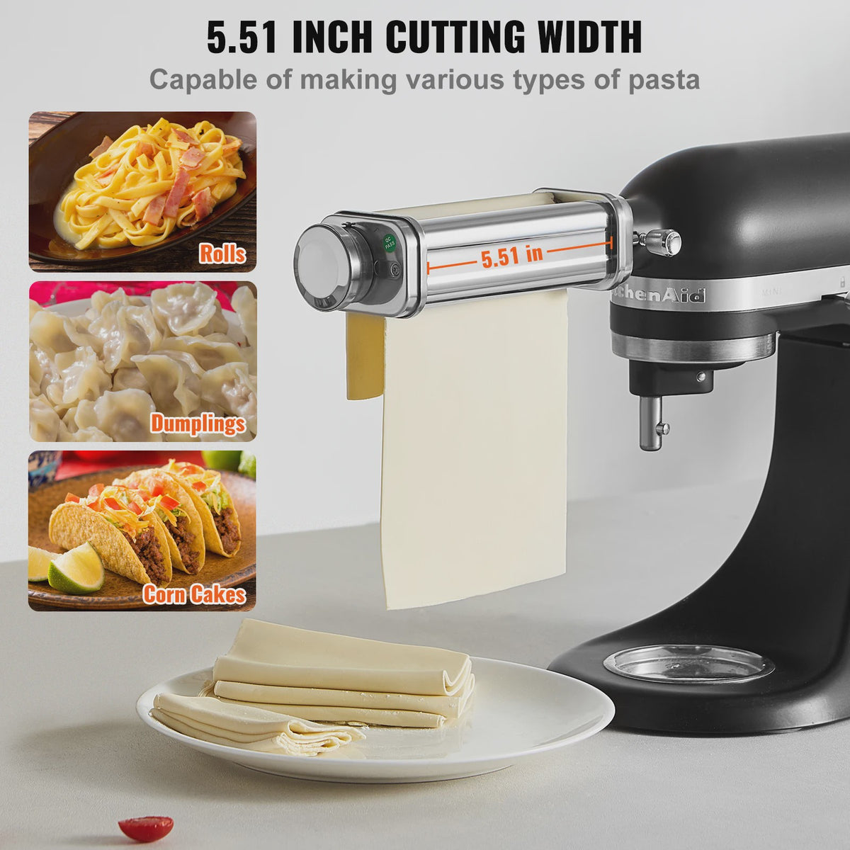 Pastaroller Opzetstuk voor KitchenAid Stand Mixer - Roestvrij Staal, Maak Zelf Verse Pasta