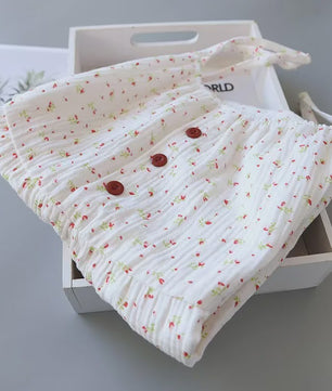 Zomer Pyjama Set Dames - Bloemendruk Nachtkleding met Knopen