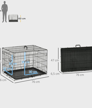 PawHut Hondenkooi Transportbox 2 Deuren Opvouwbaar Met Handvat Staal 76x46x52cm Zwart