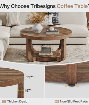 Ronde Salontafel met 2 Niveaus en Opslag - Modern Houten Accent Tafel