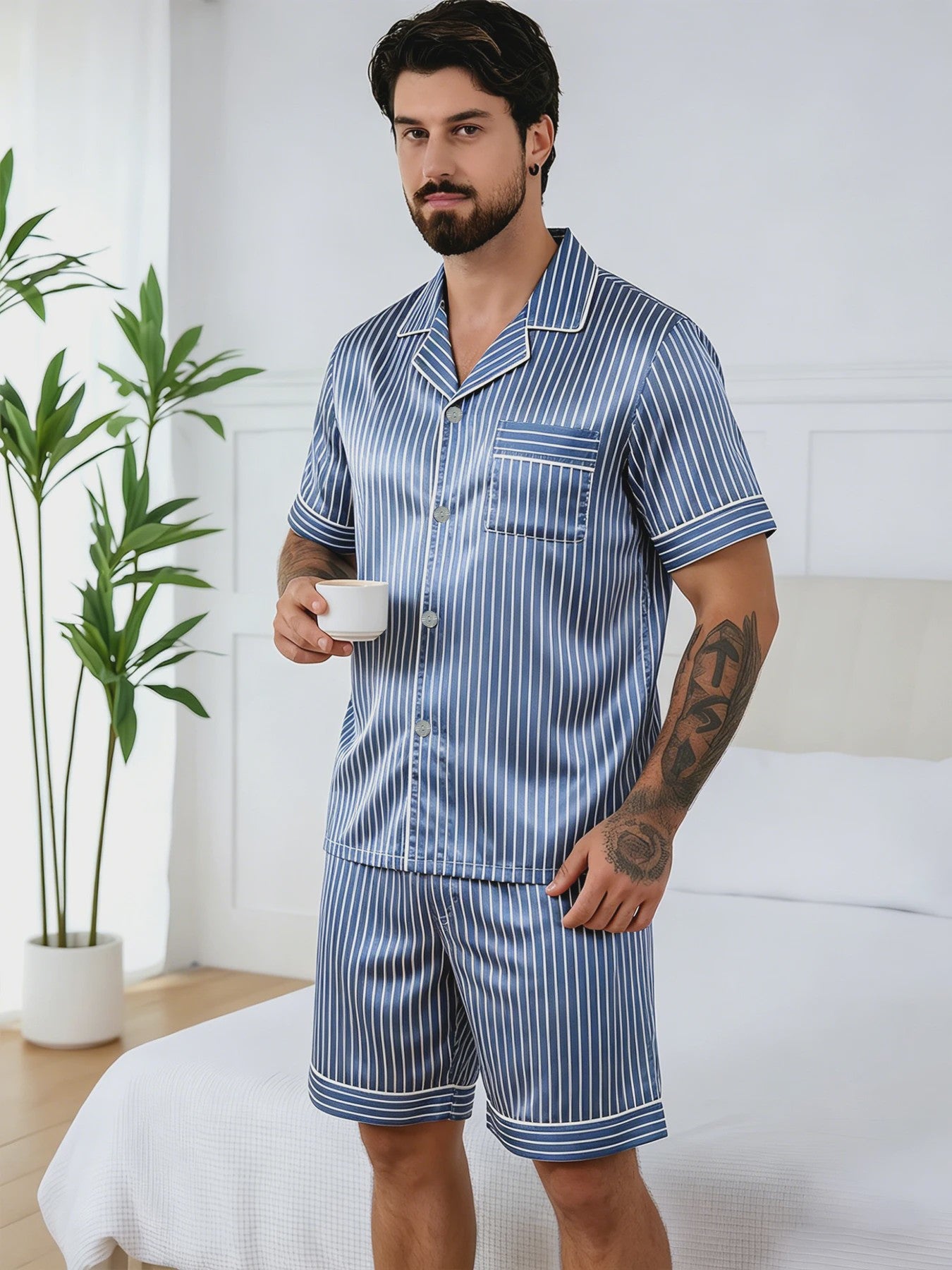 Heren Zomer Pyjama Set Korte Mouw - Zacht & Comfortabel Nachtkleding en Loungewear