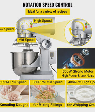 SucceBuy 15QT Industriële Keukenmixer - 3 Snelheden, RVS Kom & Accessoires