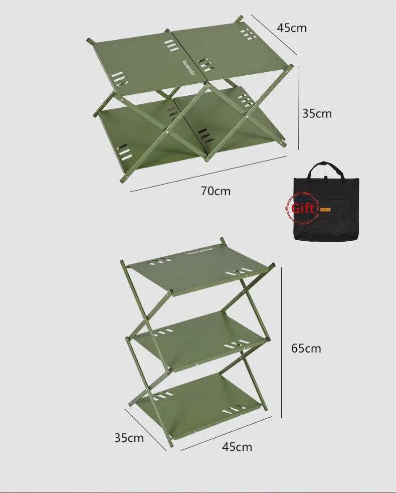 Mountainhiker Opvouwbaar 3-laags Outdoor Opslagrek - Draagbaar Kampeerrek voor Tuin, BBQ & Picknick
