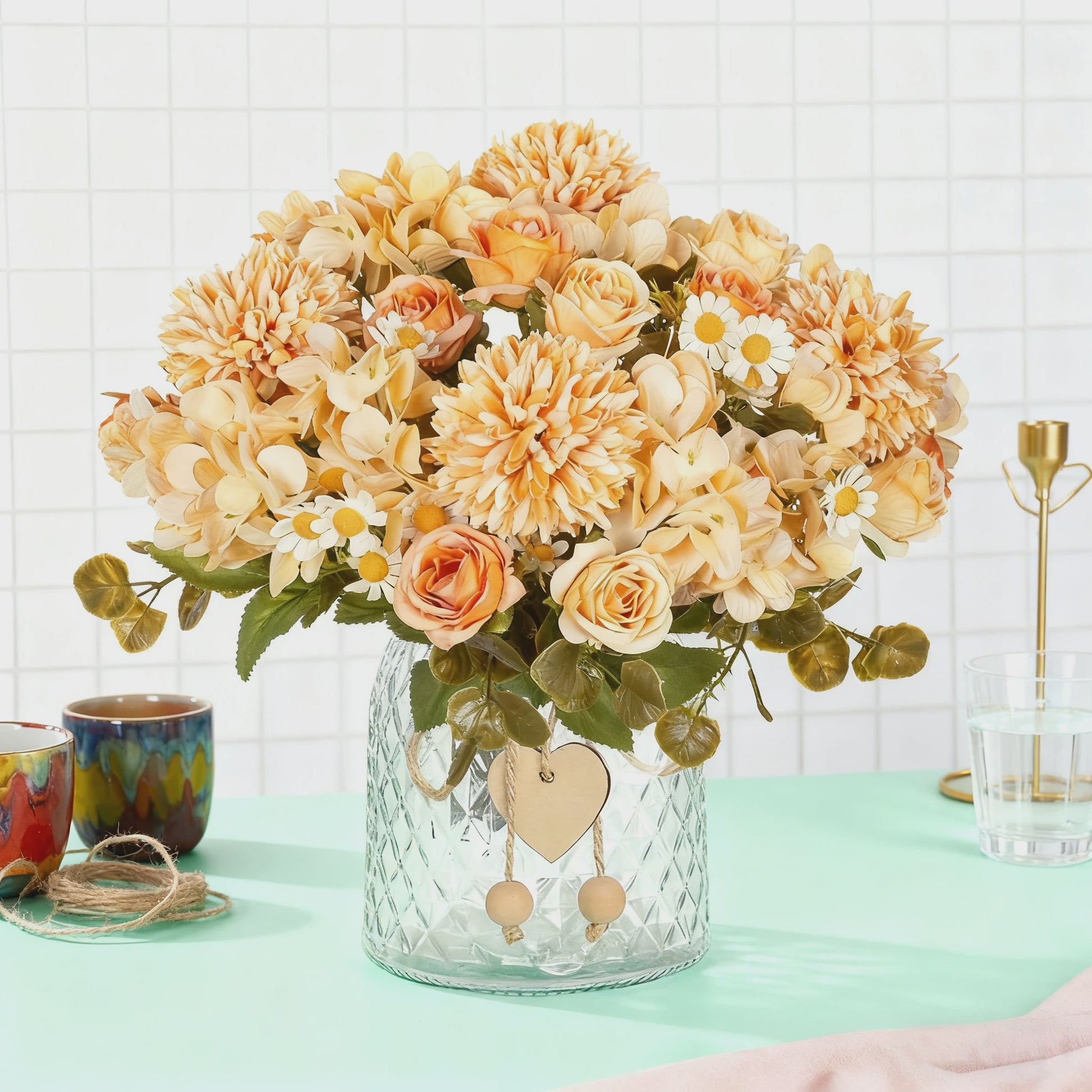 Kunstboeket Bloemcombinatie - Decoratie voor Huis, Bruiloft & Fotografie