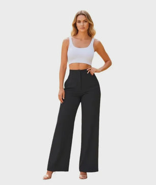 Elegante Dames Pantalon met Hoge Taille en Wijde Pijpen - Perfect voor Kantoor en Casual Gelegenheden