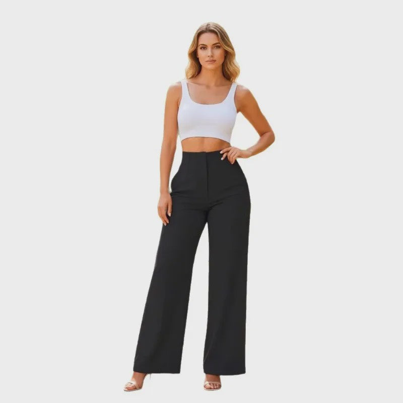 Elegante Dames Pantalon met Hoge Taille en Wijde Pijpen - Perfect voor Kantoor en Casual Gelegenheden