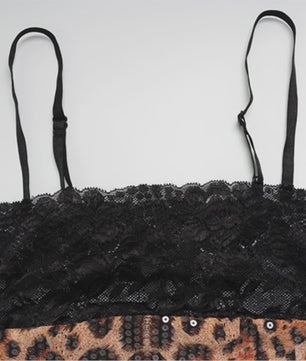 Luxe Leopard Print Jurk met Kant en Pailletten - Feestelijk & Sexy