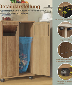Keuken Afvalscheidingskast met Wielen - Verborgen Opslag & Dubbele Deuren