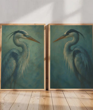 Japandi Poster Set: Roze Japanse Kraanvogels & Blauwe Reigers op Canvas
