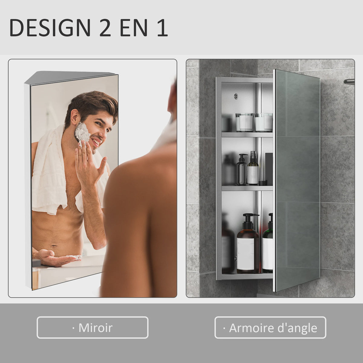 Hoekspiegelkast Badkamer - RVS Wandkast met 2 Legplanken - 30x18.4x60 cm