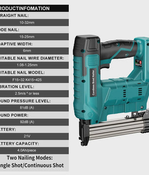 YEARTOP 2-in-1 Accu Tack- en Nagelpistool - Brushless Motor, Krachtig, Makita 18V Compatibel