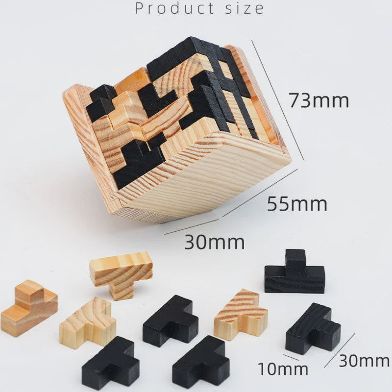 Houten 3D Kubus Puzzel - Educatief Breinbreker Spel voor Kinderen