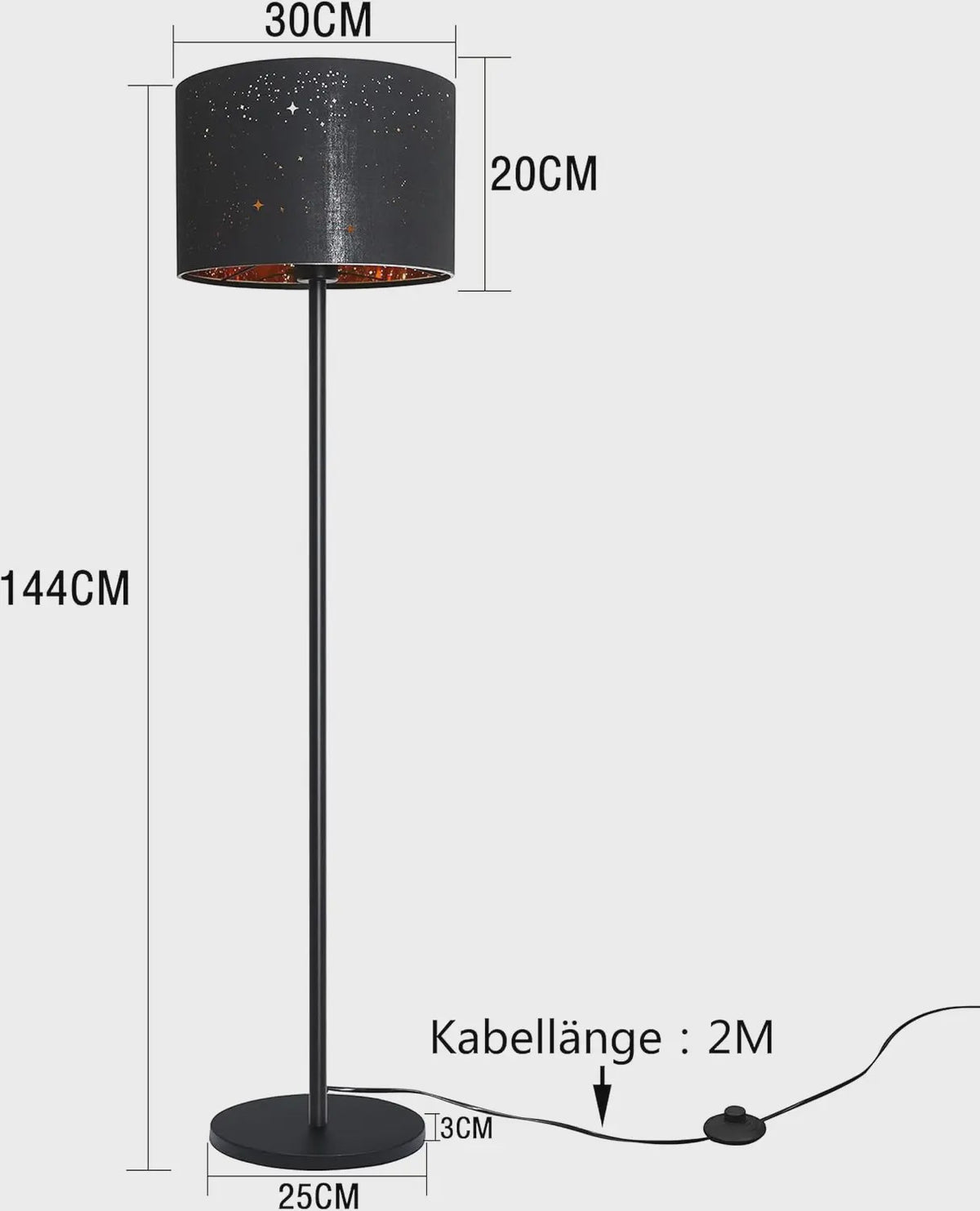 Moderne Sterren Design Vloerlamp - Zwart/Goud - 144cm - E27 Fitting