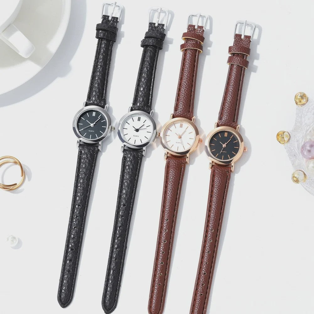 Chique Dameshorloge met Leren Band - Stijlvol en Casual Quartz Horloge