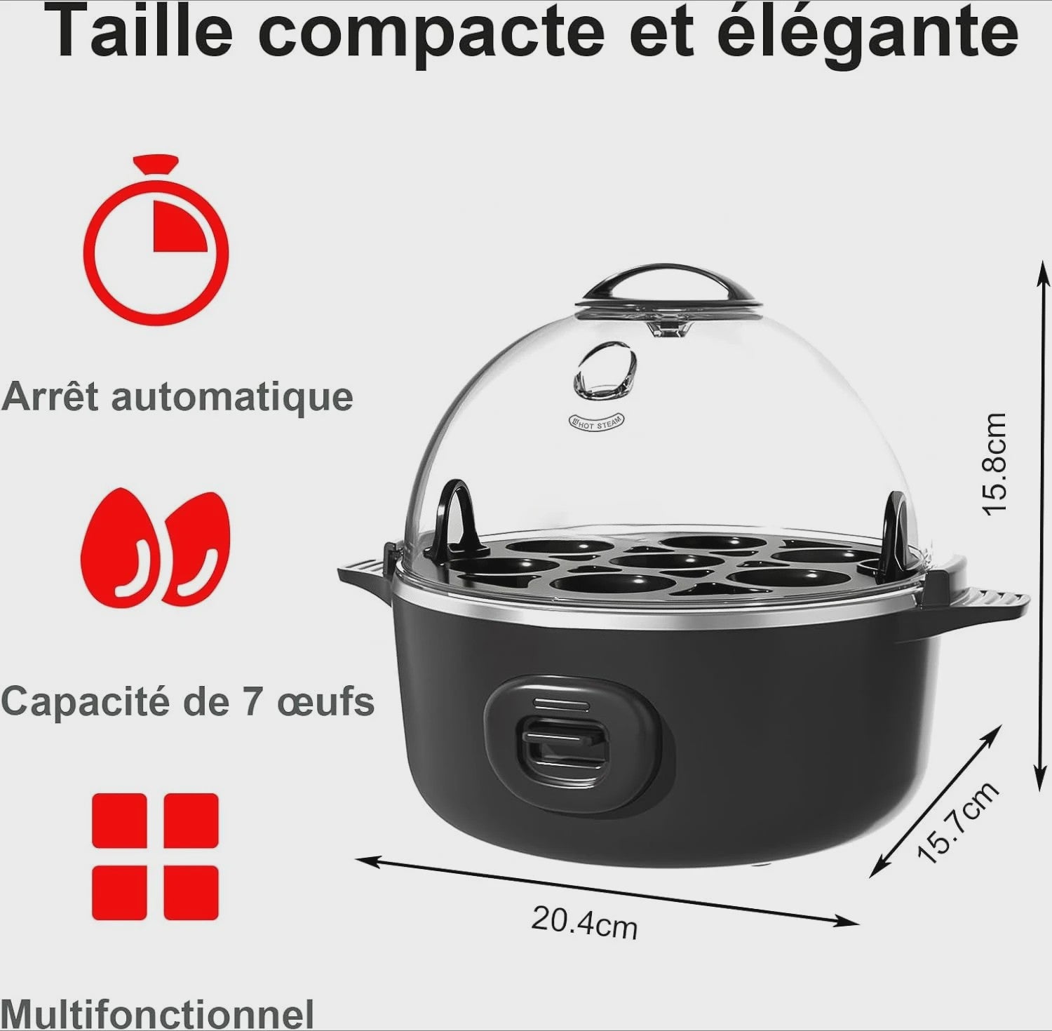 Multifunctionele Eierkoker voor 7 Eieren - Zacht, Medium, Hardgekookt & Omelet