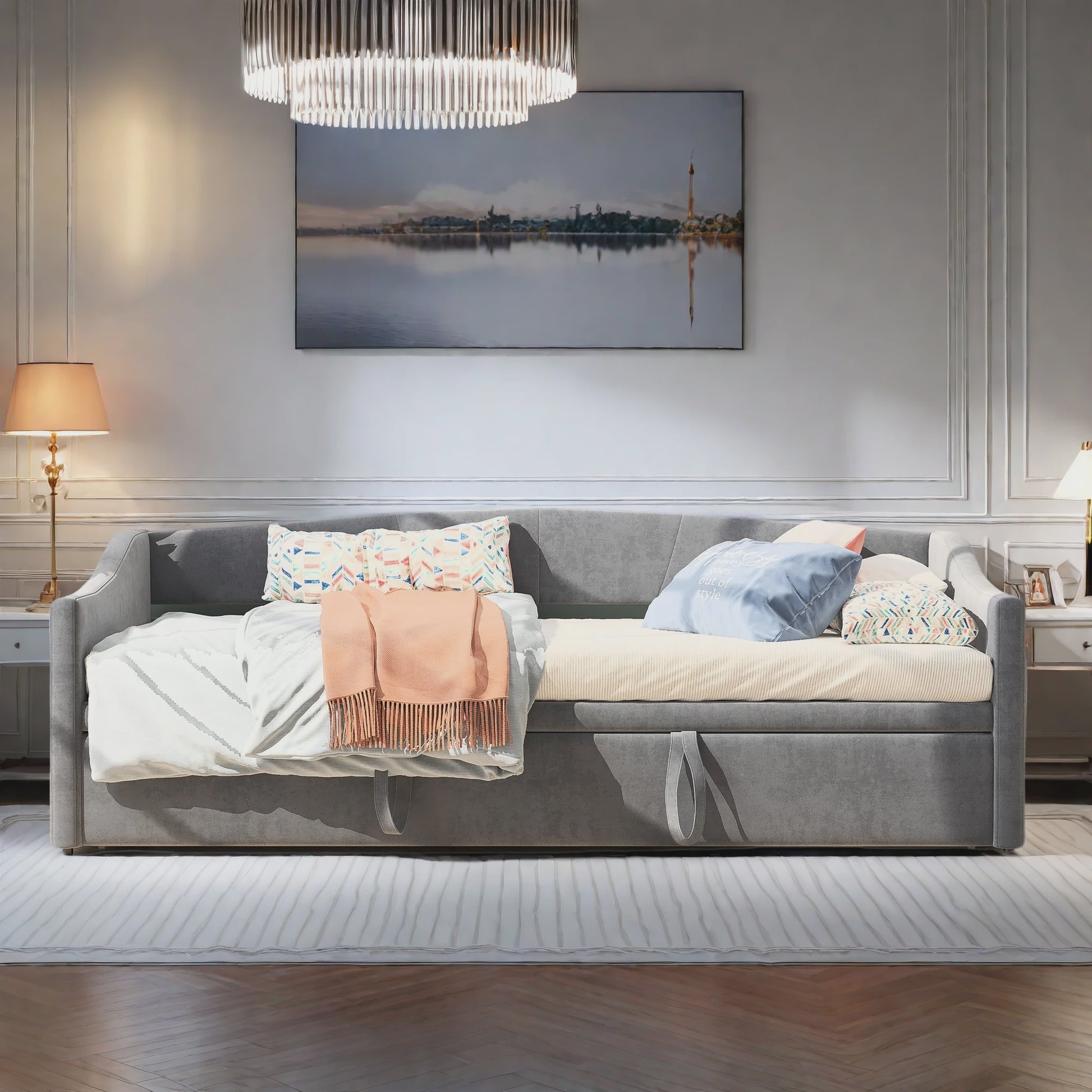Uitschuifbare Daybed Sofa Bed 90/180x200 cm - Gestoffeerd Slaapbank met Uittrekbaar Bed