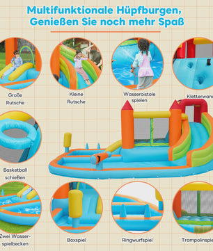 Opblaasbaar Kasteel met Waterbaan, Glijbaan, Trampoline & Waterkanon