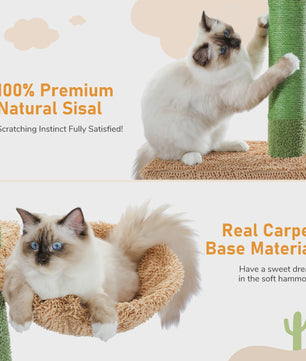 Cactus Kattenboom 5-Tier Vloer tot Plafond Klimpaal met Hangmat & Krabpaal