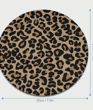 Ronde Luipaardprint Muismat 20x20cm - Antislip Natuurrubber Bureauonderlegger