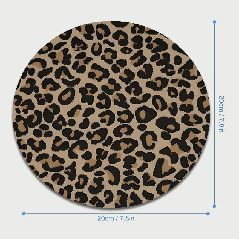 Ronde Luipaardprint Muismat 20x20cm - Antislip Natuurrubber Bureauonderlegger