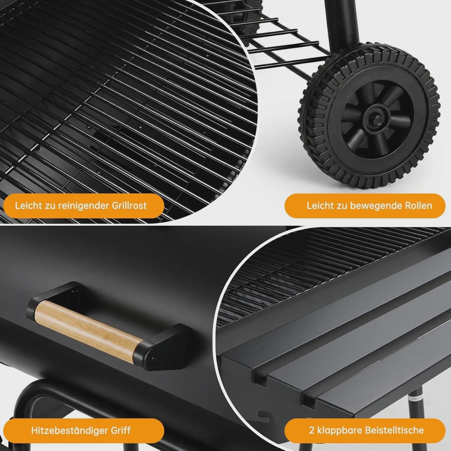 Charcoal BBQ Grillwagen met Deksel, Thermometer en Zijtafel - Perfect voor Tuinfeesten