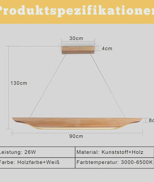 Moderne Houten LED Pendellamp 90cm - Dimbare Hanglamp met Afstandsbediening voor Eettafel, Woonkamer, Keuken