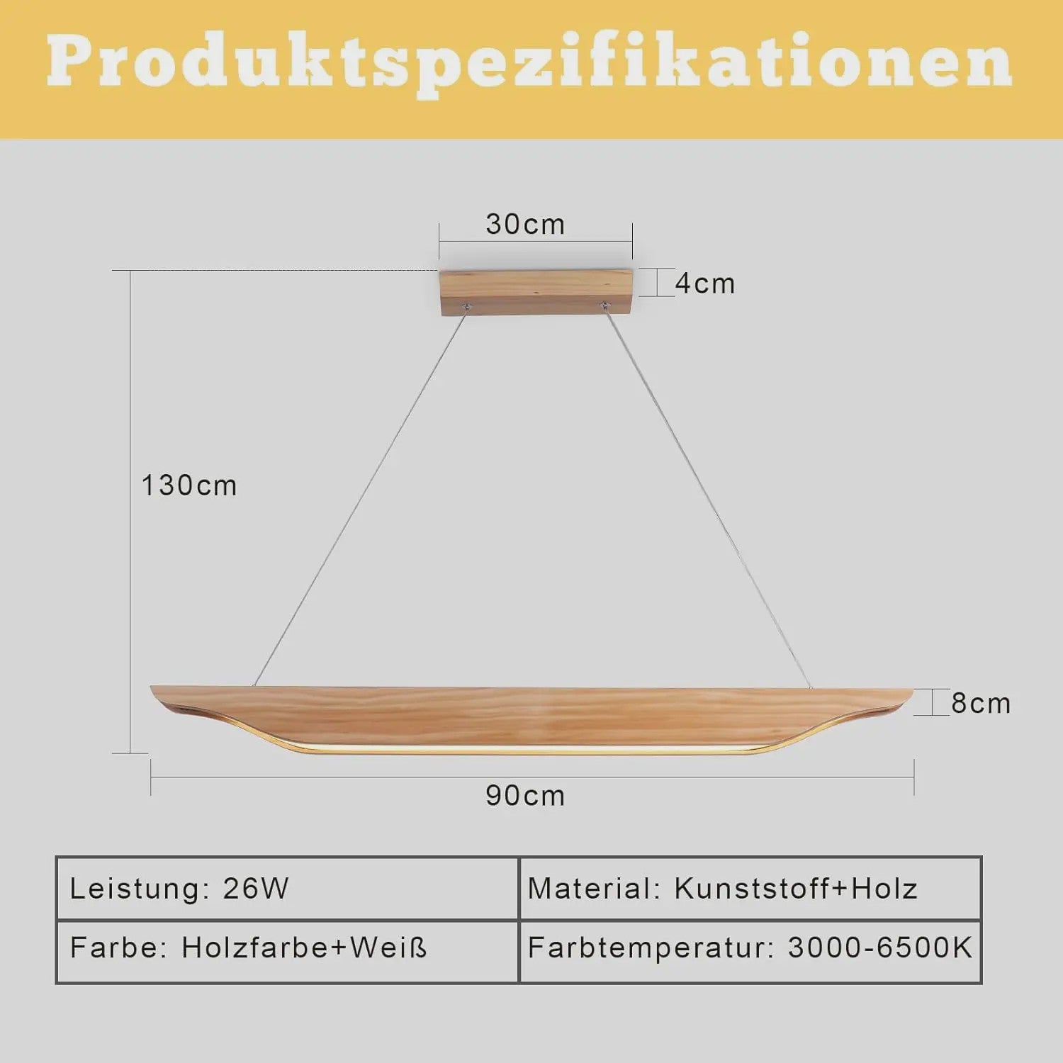 Moderne Houten LED Pendellamp 90cm - Dimbare Hanglamp met Afstandsbediening voor Eettafel, Woonkamer, Keuken