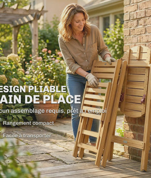 Outsunny 3-delige Inklapbare Bisterset van Acaciahout met Ronde Tafel en 2 Stoelen
