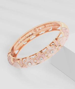 Chique Roze Emaille Armbanden Set - Bloemen & Kristallen