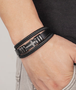 Leren Kruis Armband met Zirkonia - Stijlvol voor Hem en Haar
