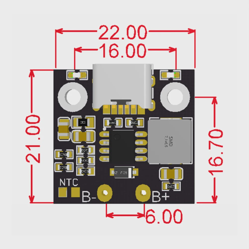 USB-C Lithium Batterij Laadmodule met Bescherming en Indicator
