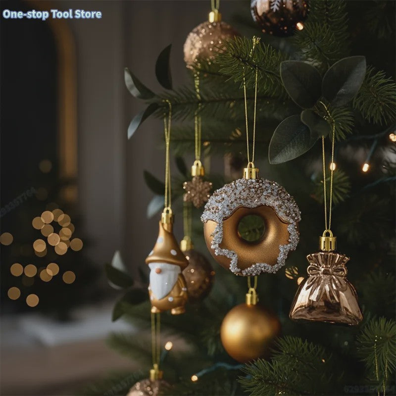 Luxe Kerstballen Set (60 Stuks) met Donut, Gnome & Sneeuwvlok Ornamenten - Goudkleurig