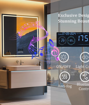 80cm LED Spiegel met Bluetooth, Tijd, Temperatuur & 3 Kleuren Verlichting - Anti-Condens