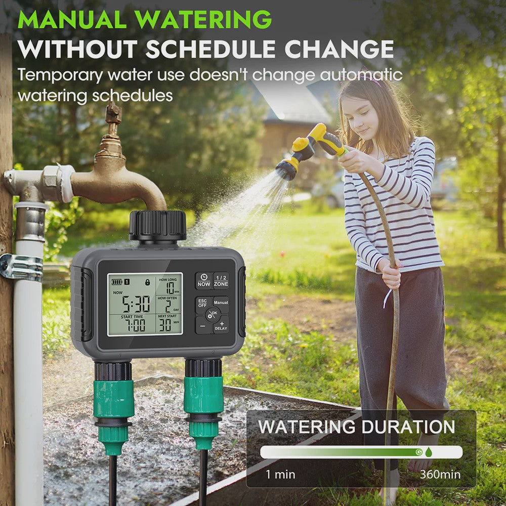 Intelligente Automatische Water Timer met 2 Uitgangen voor Buiten - Programmeerbaar Irrigatiesysteem
